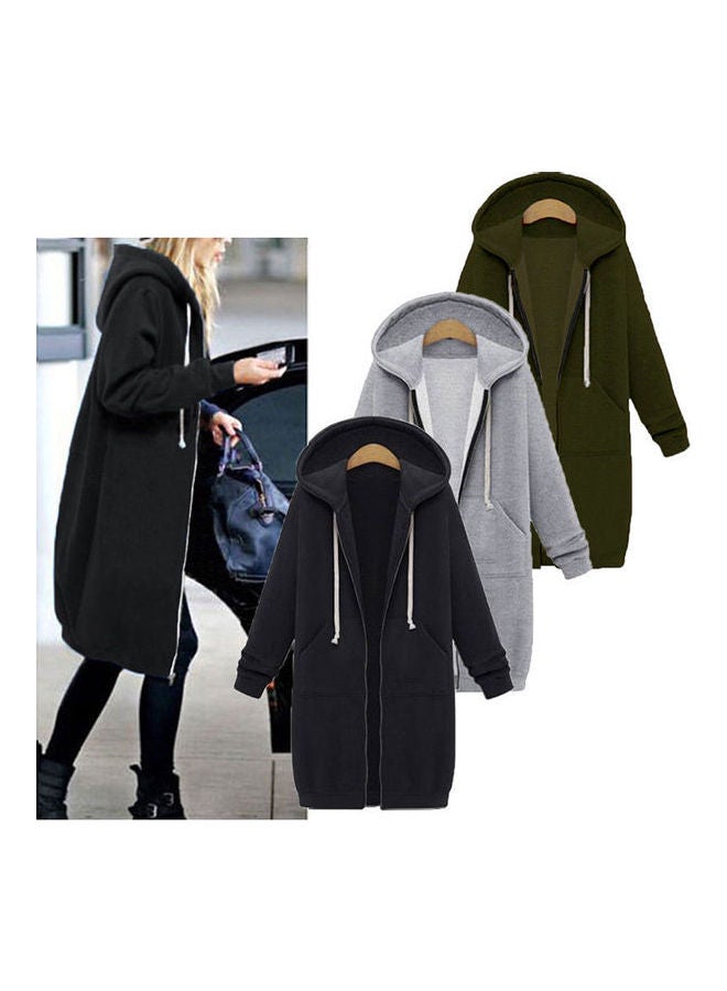 Autumn Winter Coat Casual Zipper Hooded Jacket Hoodies Sweatshirt Black  - Image 3