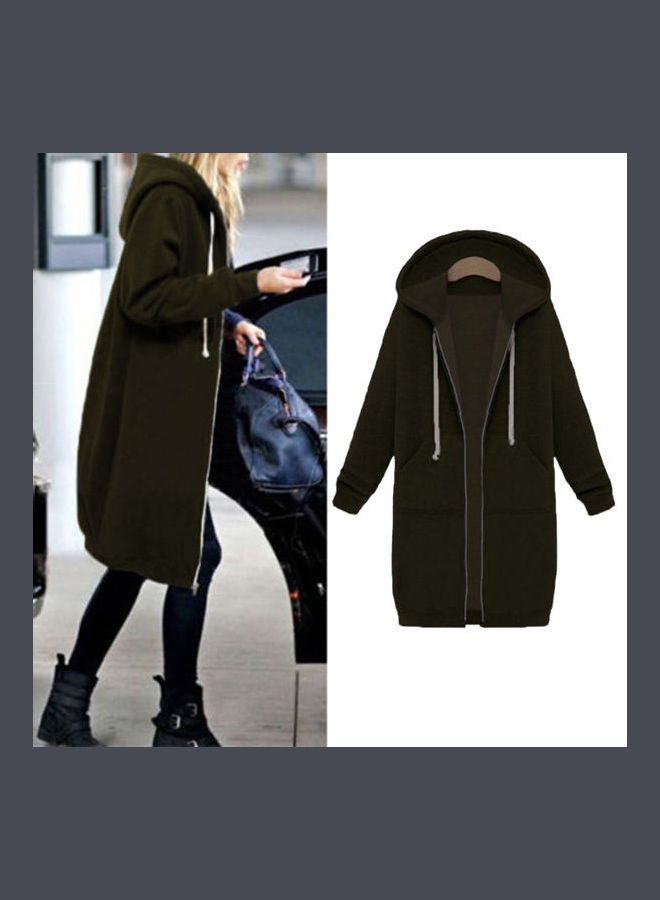 Autumn Winter Coat Casual Zipper Hooded Jacket Hoodies Sweatshirt Black  - Image 5