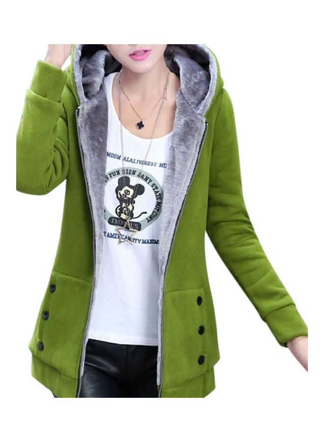 Autumn Winter Thicken Hooded Coat Soft Cotton Hoodie Green - Image 1