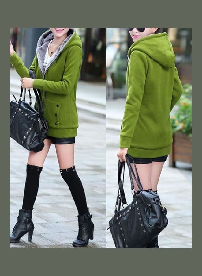 Autumn Winter Thicken Hooded Coat Soft Cotton Hoodie Green - Image 3