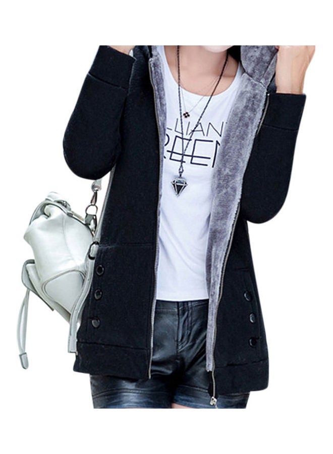 Autumn Winter Thicken Hooded Coat Soft Cotton Hoodie Green - Image 5
