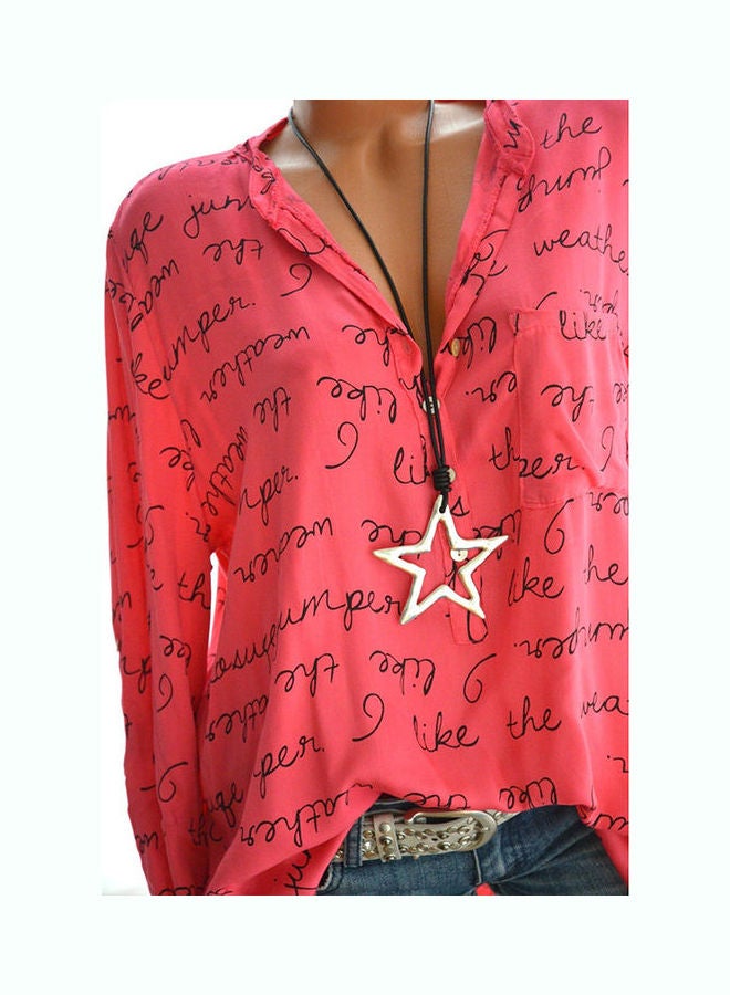 Casual Shirt V-Neck Letters Print Fashionable Pullover Top Light Gray  - Image 5