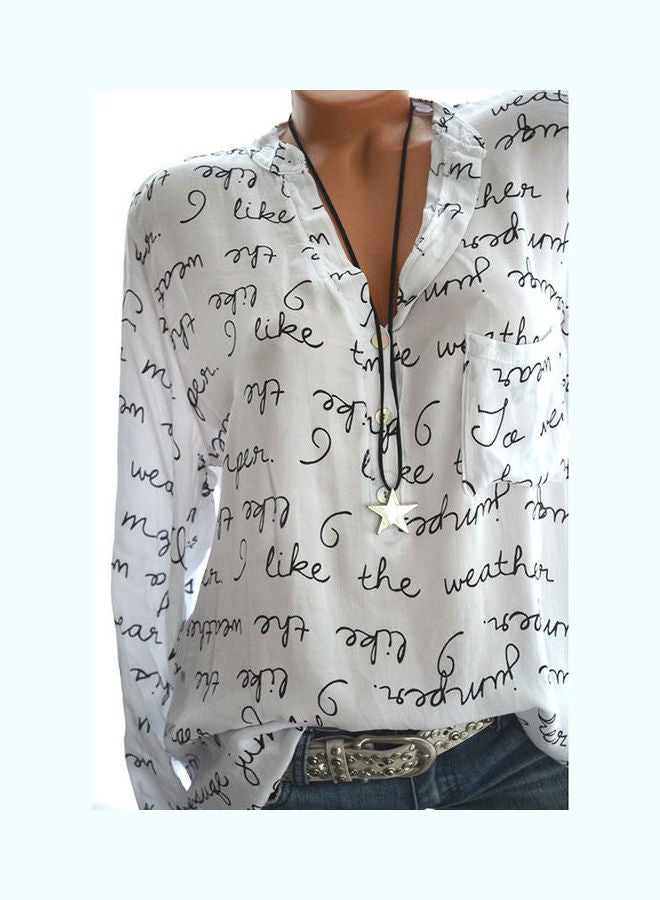 Casual Shirt V-Neck Letters Print Fashionable Pullover Top Blue  - Image 5