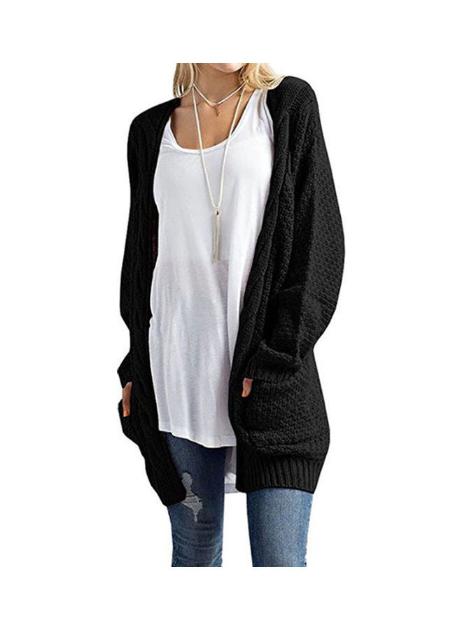 Casual Fashion Coat with Pocket Cardigan Sweater Warm Knitting Tops Black  - Image 1