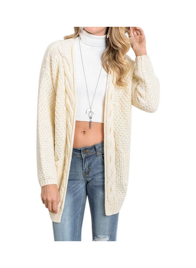 Casual Fashion Coat with Pocket Cardigan Sweater Warm Knitting Tops Creamy White - Image 1