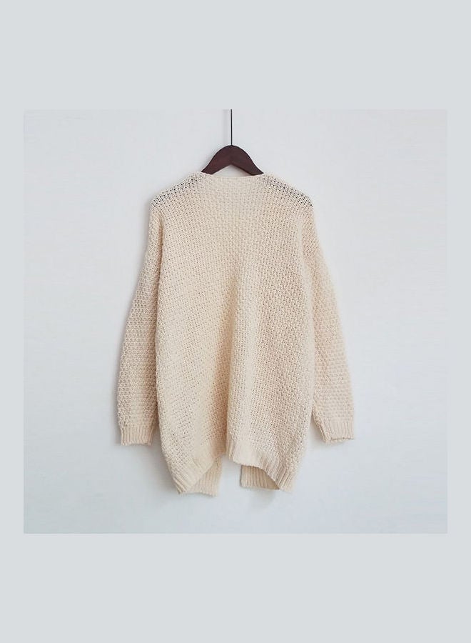 Casual Fashion Coat with Pocket Cardigan Sweater Warm Knitting Tops Creamy White - Image 5
