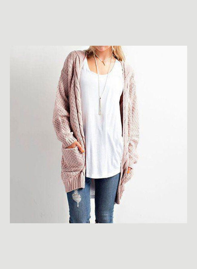 Casual Fashion Coat With Pocket Cardigan Sweater Warm Knitting Tops Pink - Image 3