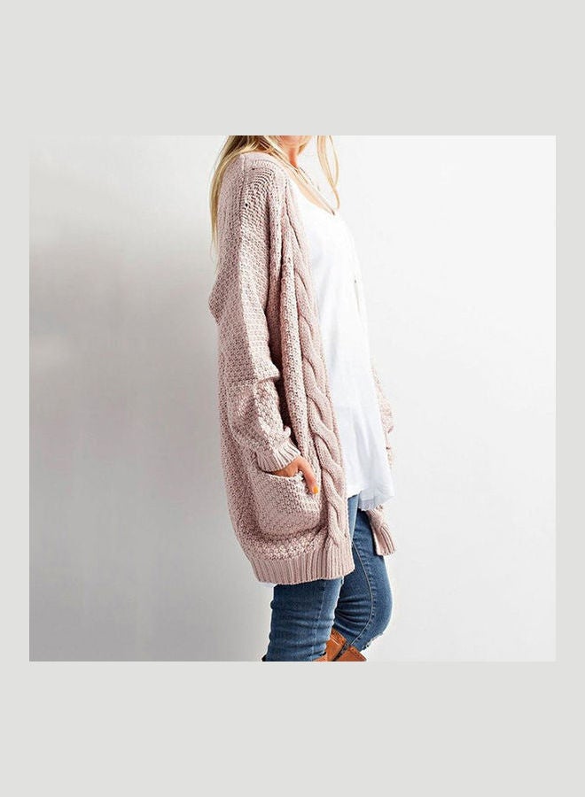 Casual Fashion Coat With Pocket Cardigan Sweater Warm Knitting Tops Pink - Image 4