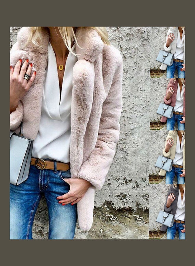 Furry Coat Long Sleeve Lapel Soft Fleeced Jacket Outwear Top Dark Gray - Image 3