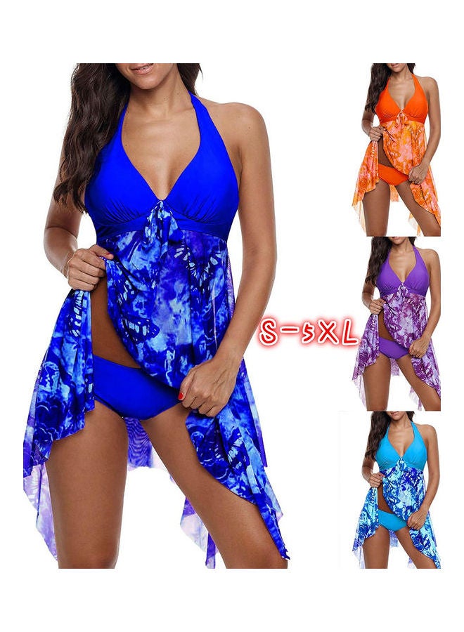 2-Pieces Summer Fashion Deep V Dress And Shorts Swimsuit Bikini Royal Blue  - Image 3