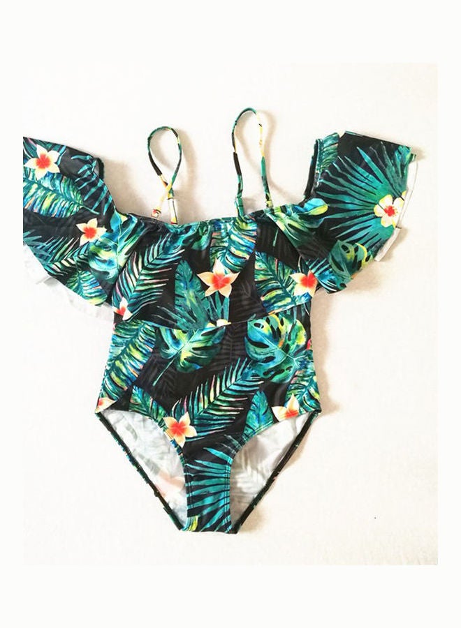 Fashion Slim Ruffle Boat Neck Collar Printing Bikini Multicolor - Image 3