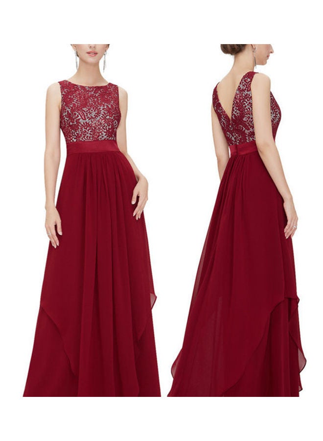 Chiffon Full Dress Sleeveless High Waist Stitching Evening Gown Blue  - Image 3
