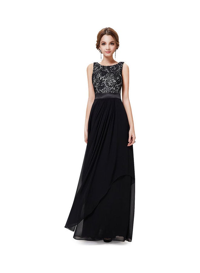 Chiffon Full Dress Sleeveless High Waist Stitching Evening Gown Purple  - Image 2