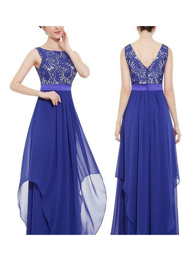 Chiffon Full Dress Sleeveless High Waist Stitching Evening Gown Purple  - Image 5