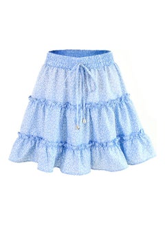 Printed High Waist Mini Skirt Blue