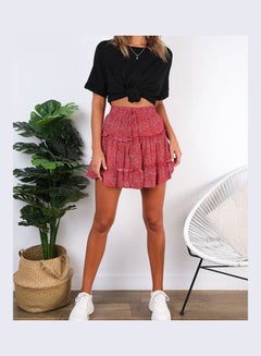 Printed High Waist Mini Skirt Red