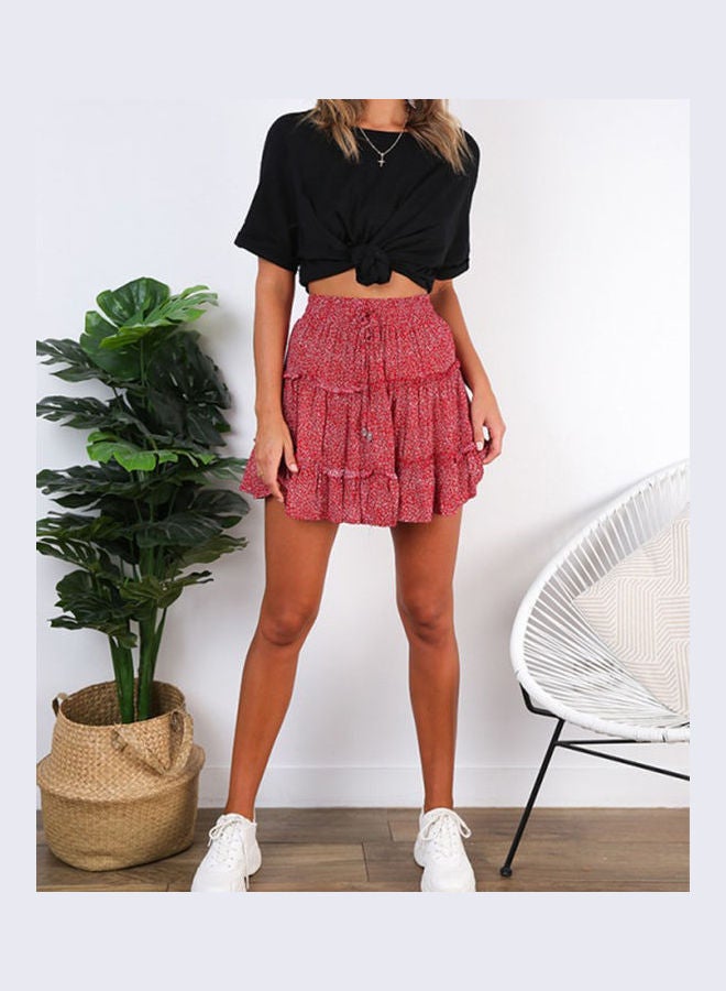Generic - Printed High Waist Mini Skirt Red - Image 1