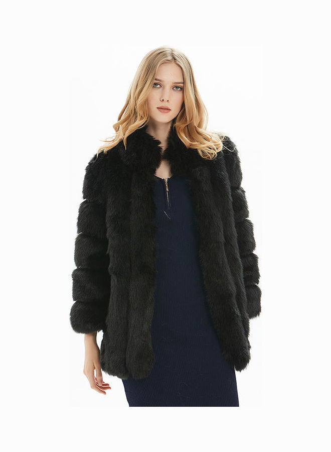 معطف بأكمام طويلة ولون سادة . أسود - Image 4