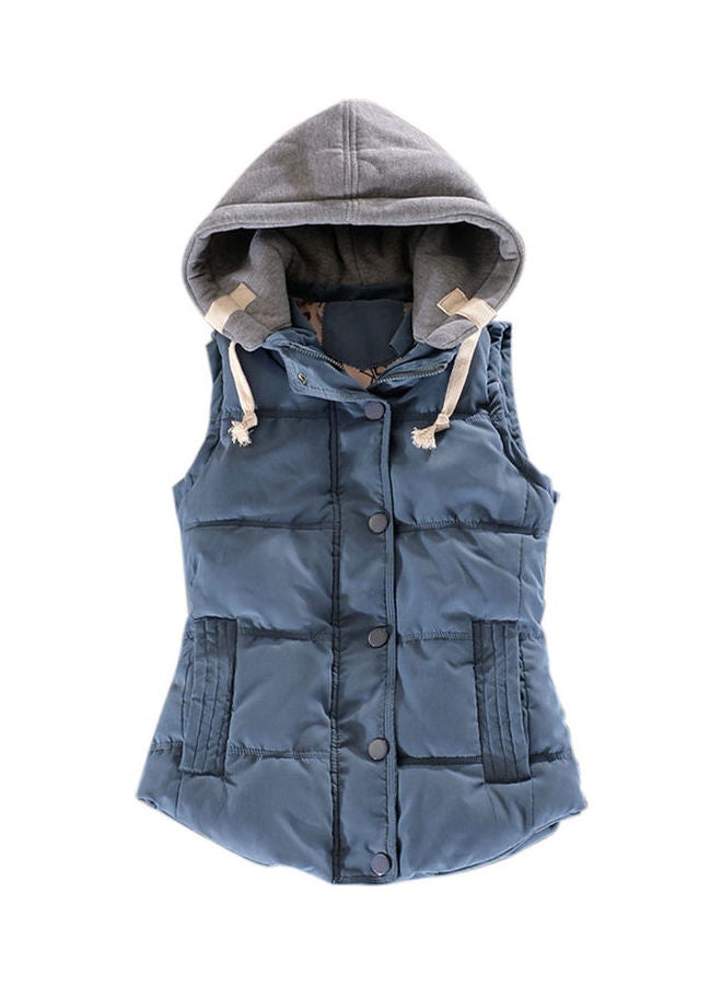 Autumn Winter Hoodie Vest Waistcoat Slim Sports Jacket Short Coat Blue - Image 1