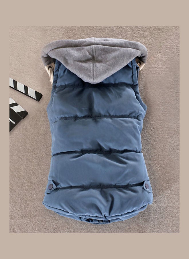 Autumn Winter Hoodie Vest Waistcoat Slim Sports Jacket Short Coat Blue - Image 3