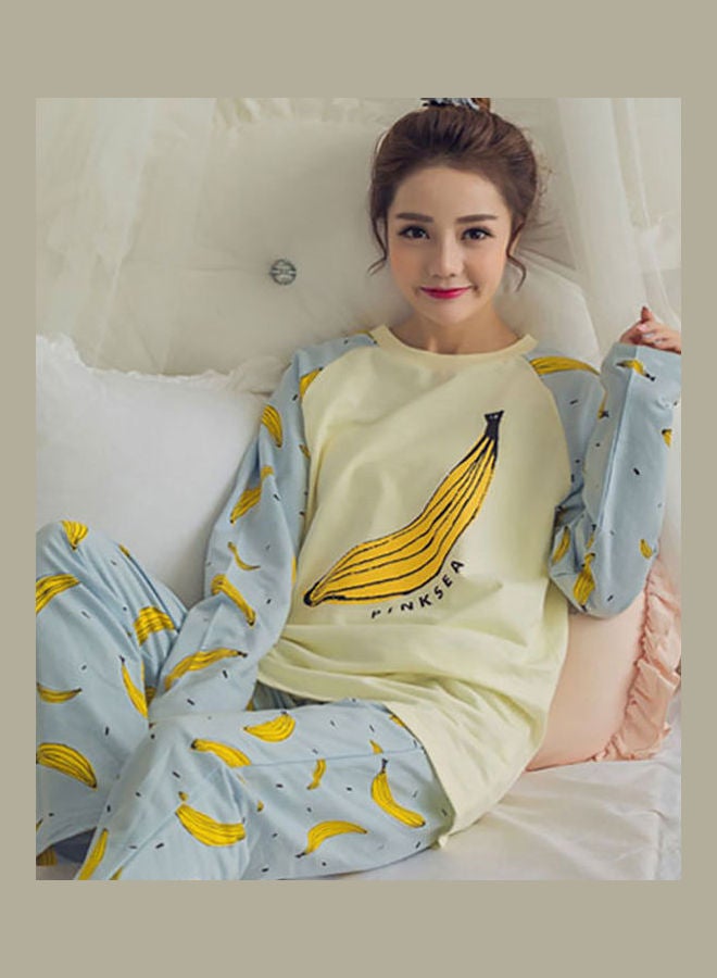 Long Sleeves Sleepwear Suit Cartoon Pullover Top Wide Pants Home Pajama Set Purple  - Image 4