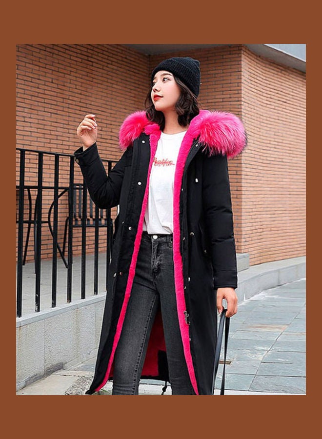 Winter Jacket Loose Waist Leisure Hooded Lining Lamb Wool Cotton Suit Black  - Image 3