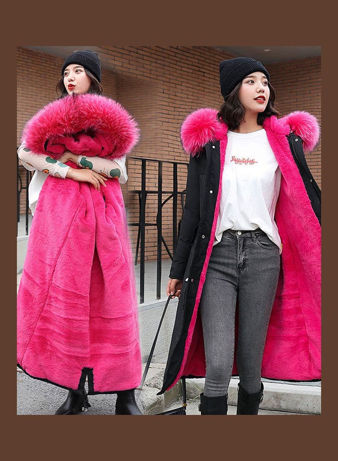 Winter Jacket Loose Waist Leisure Hooded Lining Lamb Wool Cotton Suit Black  - Image 4