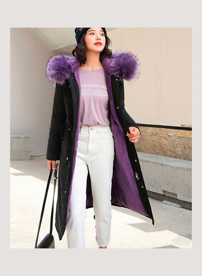 Winter Jacket Loose Waist Leisure Hooded Lining Lamb Wool Cotton Suit Black  - Image 5