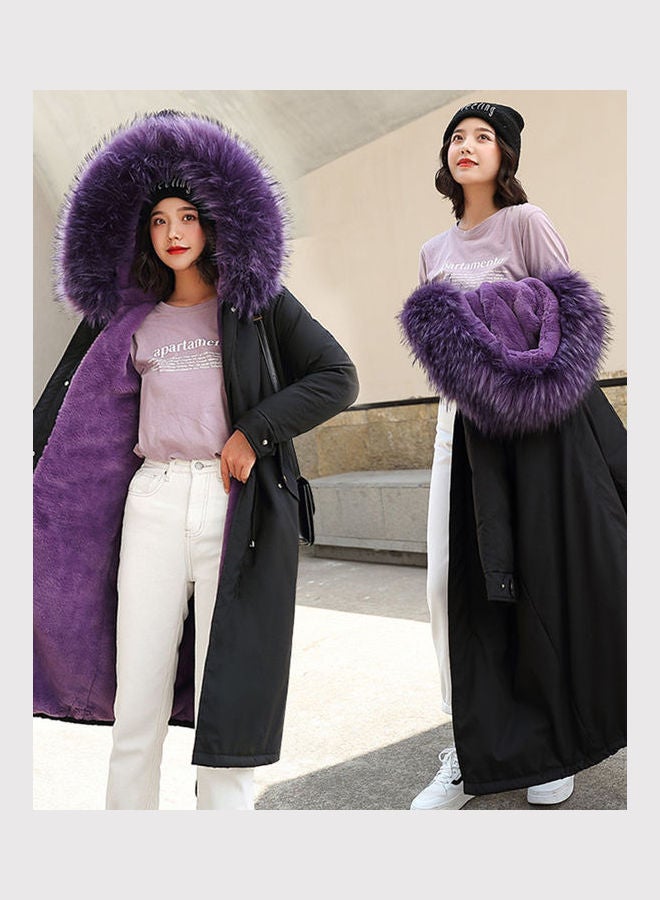 Winter Jacket Loose Waist Leisure Hooded Lining Lamb Wool Cotton Suit Black