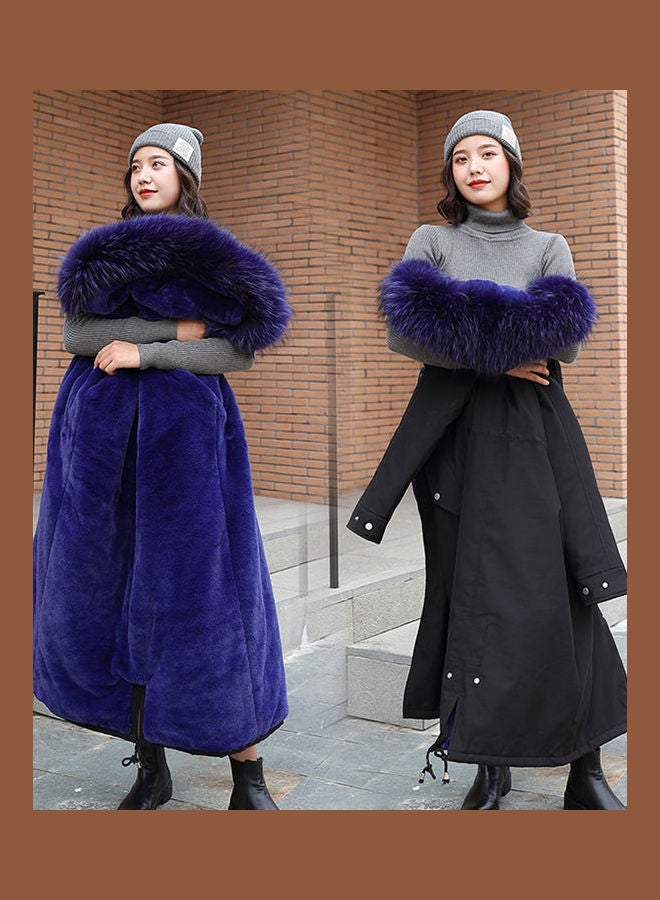 Winter Jacket Loose Waist Leisure Hooded Lining Lamb Wool Cotton Suit Black
