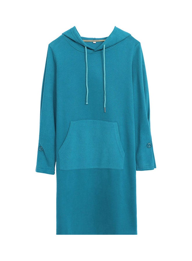 Solid Pattern Hooded Midi Dress Blue - Image 2