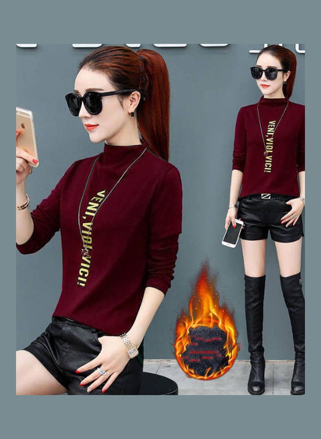 Autumn Winter Slim Half Collar Long Sleeve Base Shirt Top Dark green - Image 4