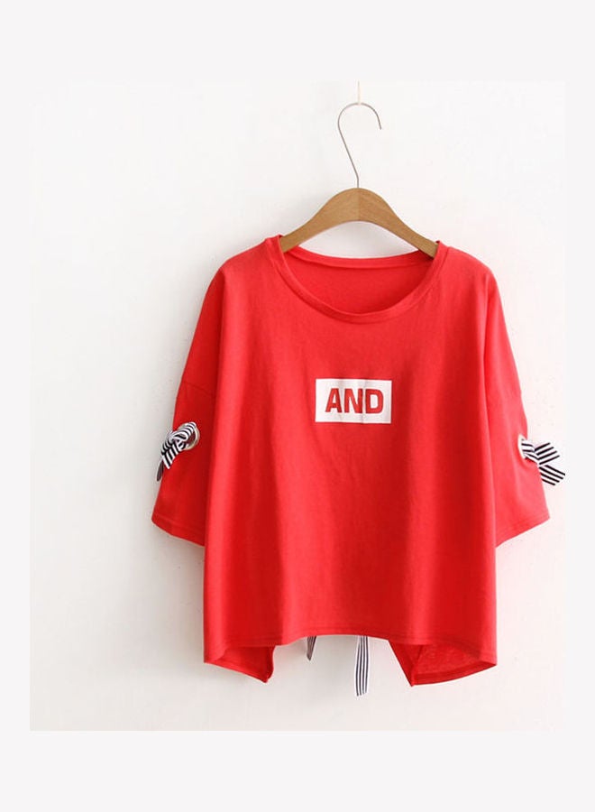 تيشيرت صيفي بفتحة رقبة مستديرة أحمر - Image 2