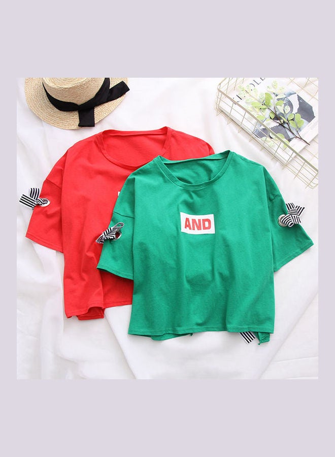 تيشيرت صيفي بفتحة رقبة مستديرة أحمر - Image 3