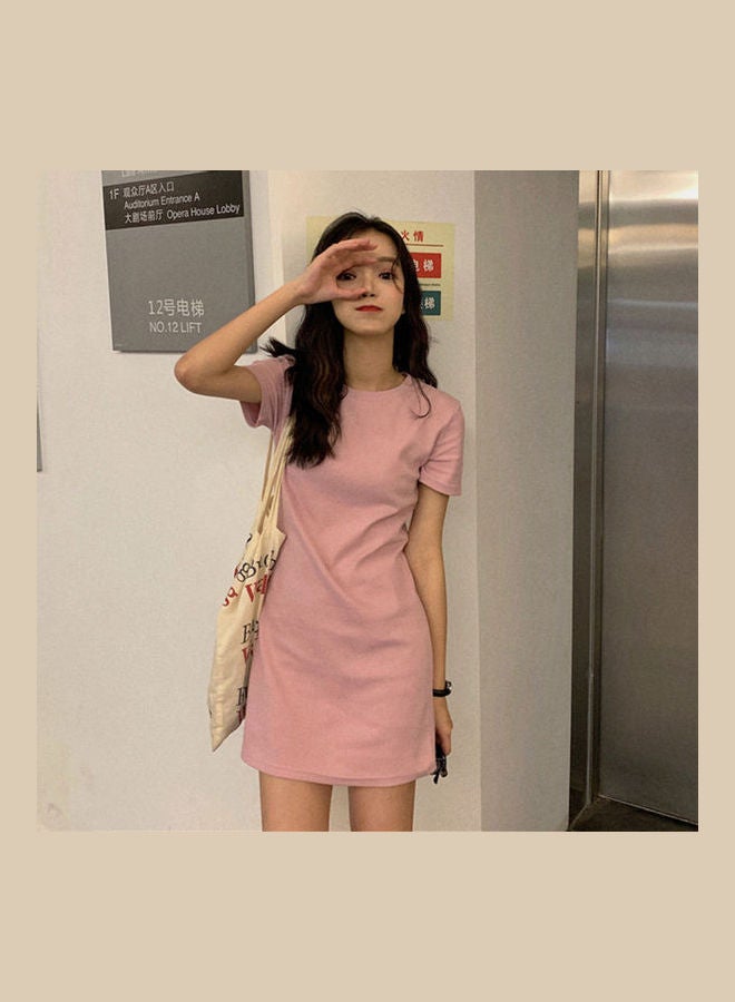 Summer Dress Pullover High Waist Short Sleeve Clothing Pink  - Image 1