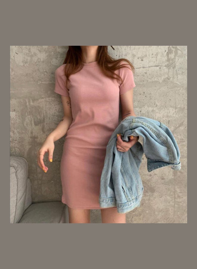 Summer Dress Pullover High Waist Short Sleeve Clothing Pink  - Image 3