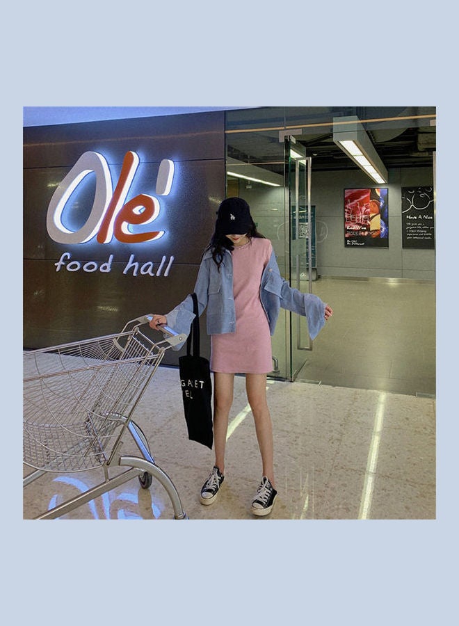Summer Dress Pullover High Waist Short Sleeve Clothing Pink  - Image 5