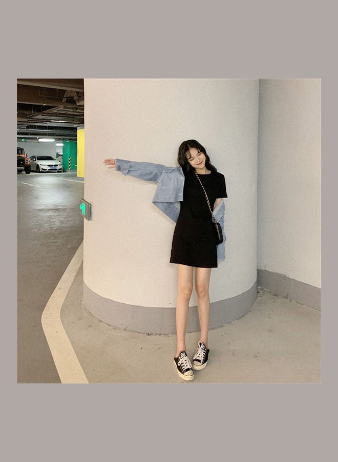 Summer Dress Pullover High Waist Short Sleeve Clothing Black  - Image 3