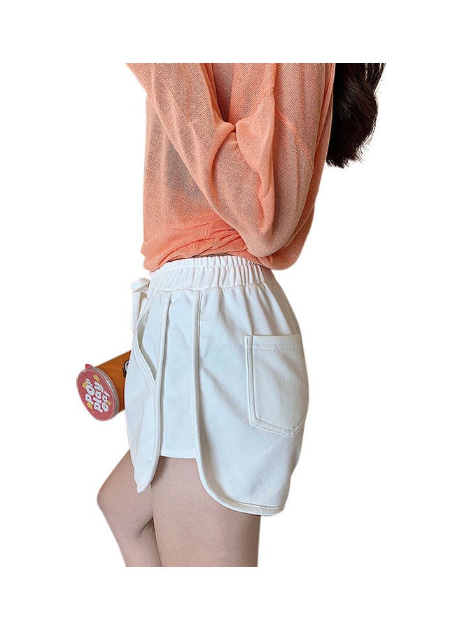 Shorts Summer High Waist Running Hot Pants Wild Elastic Leg Length White  - Image 1