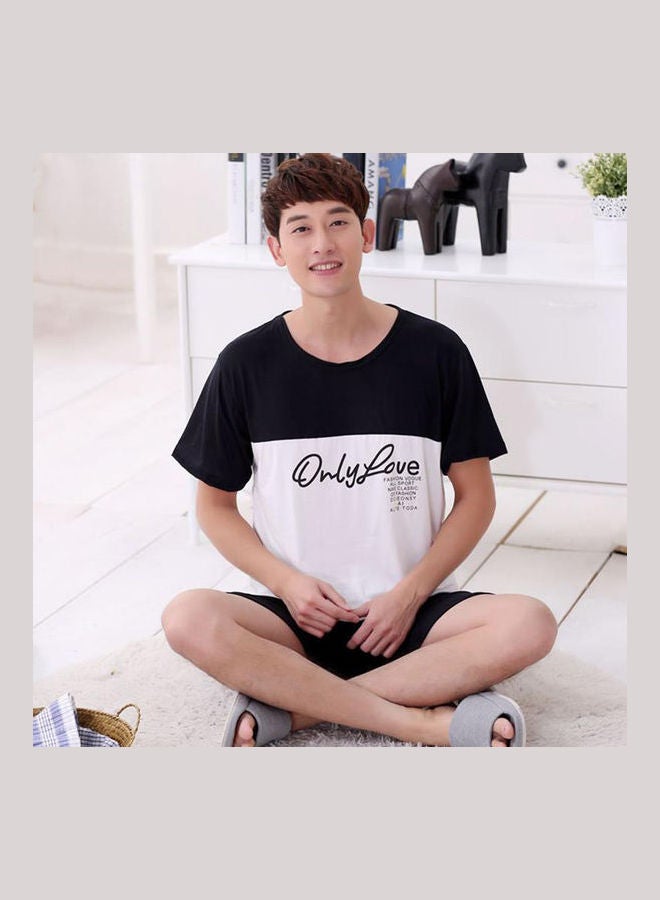 طقم بدلة صيفية بتصميم عصري للمنزل من نسيج ميلك سيلك بطبعة رسومات كرتونية لطيفة متعدد الألوان - Image 4