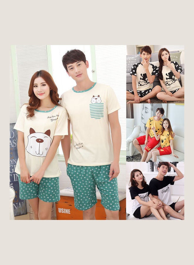 طقم بدلة صيفية بتصميم عصري للمنزل من نسيج ميلك سيلك بطبعة رسومات كرتونية لطيفة متعدد الألوان - Image 5