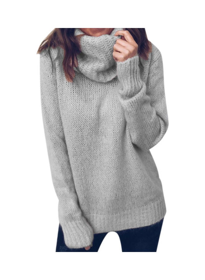 بلوفر سويتر أنيق مهير بتصميم أنيق مع رقبة عالية للنساء رمادي - Image 1