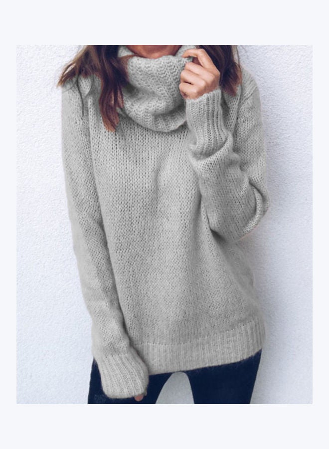 بلوفر سويتر أنيق مهير بتصميم أنيق مع رقبة عالية للنساء رمادي - Image 2