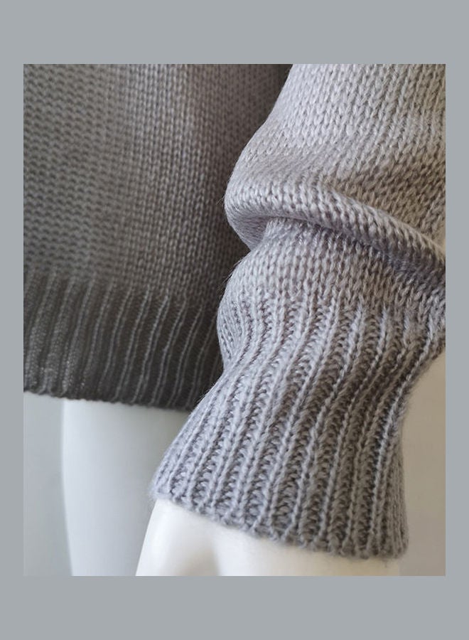 بلوفر سويتر أنيق مهير بتصميم أنيق مع رقبة عالية للنساء رمادي - Image 3