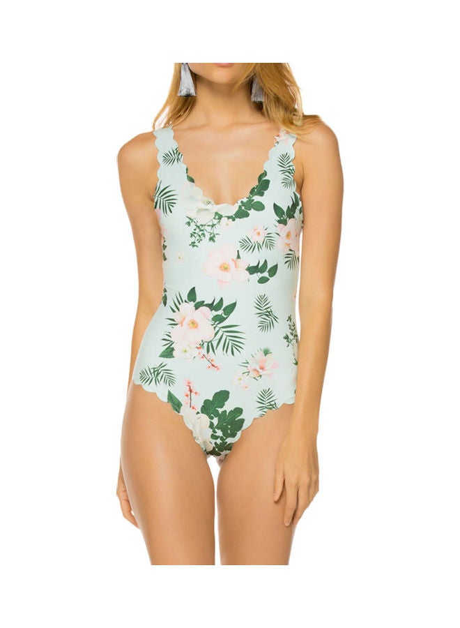 Sweet Style Flower Print Bikini Suit Light Green - Image 1