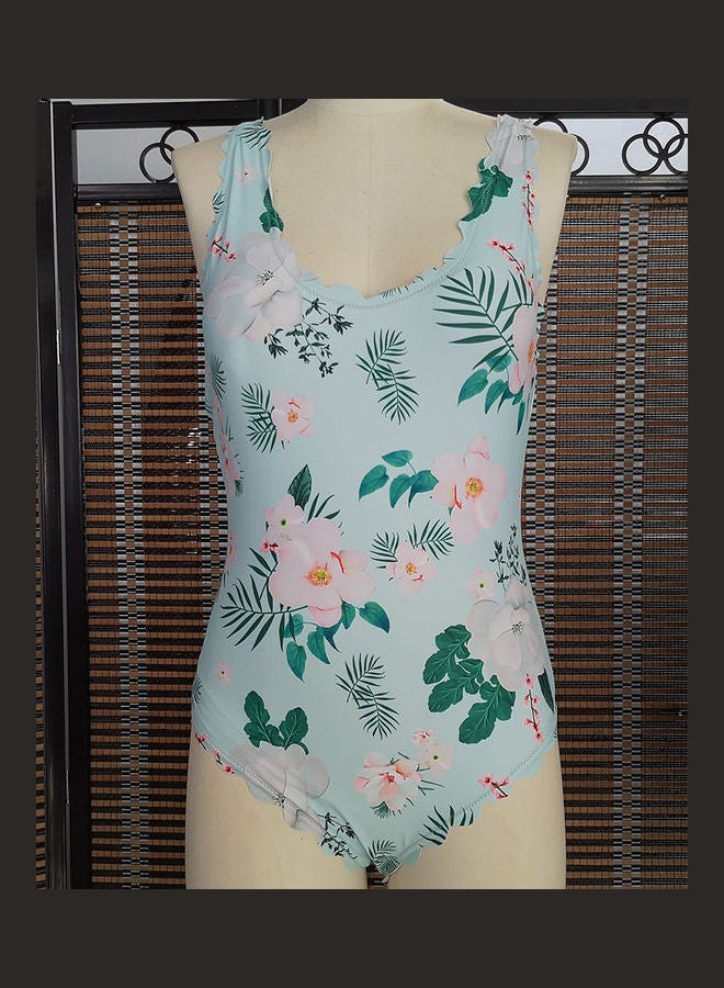 Sweet Style Flower Print Bikini Suit Light Green - Image 2