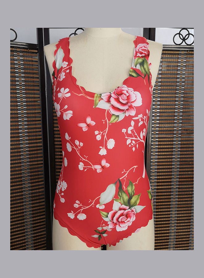 Sweet Style Flower Print Bikini Suit Red - Image 5