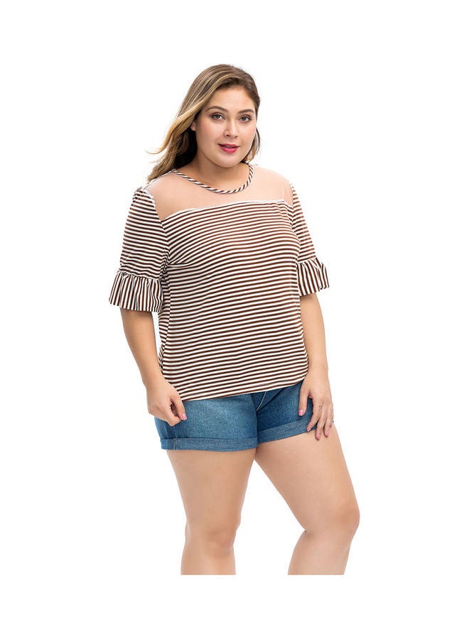 Summer Mesh Splice Loose Muslim Style Stripe Tops Large Size Green - Image 2
