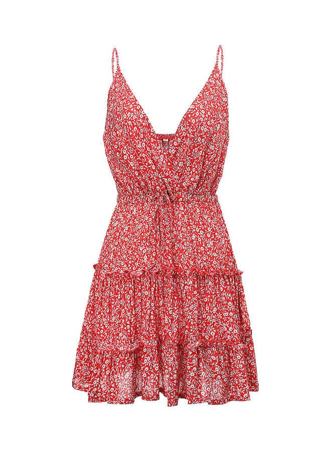 Fashion Floral A-line Dress Red  - Image 1
