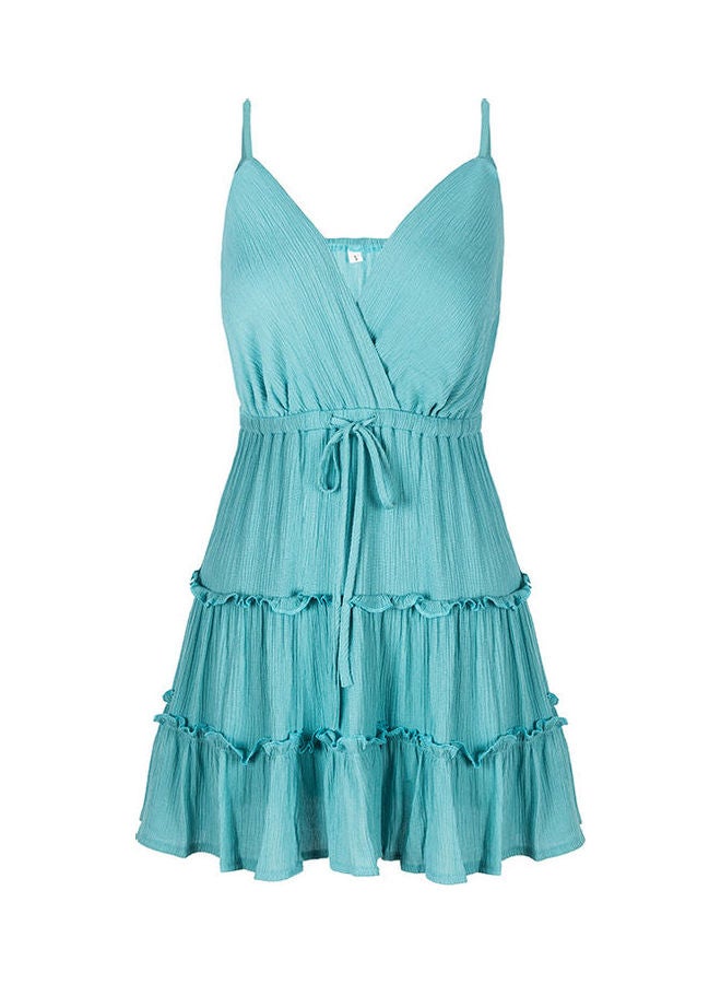 Fashion Floral A-line Dress Cyan  - Image 1